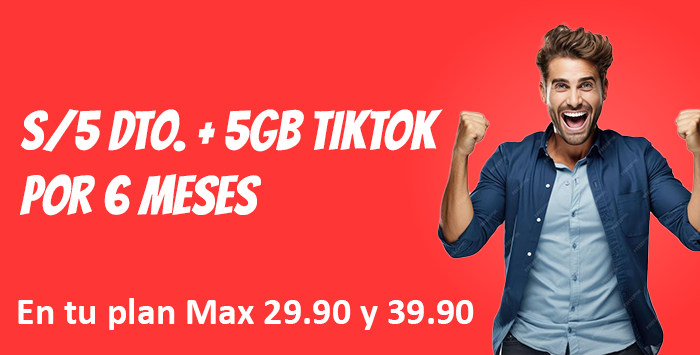 S/5 Dto. y 5GB TikTok por 6 meses